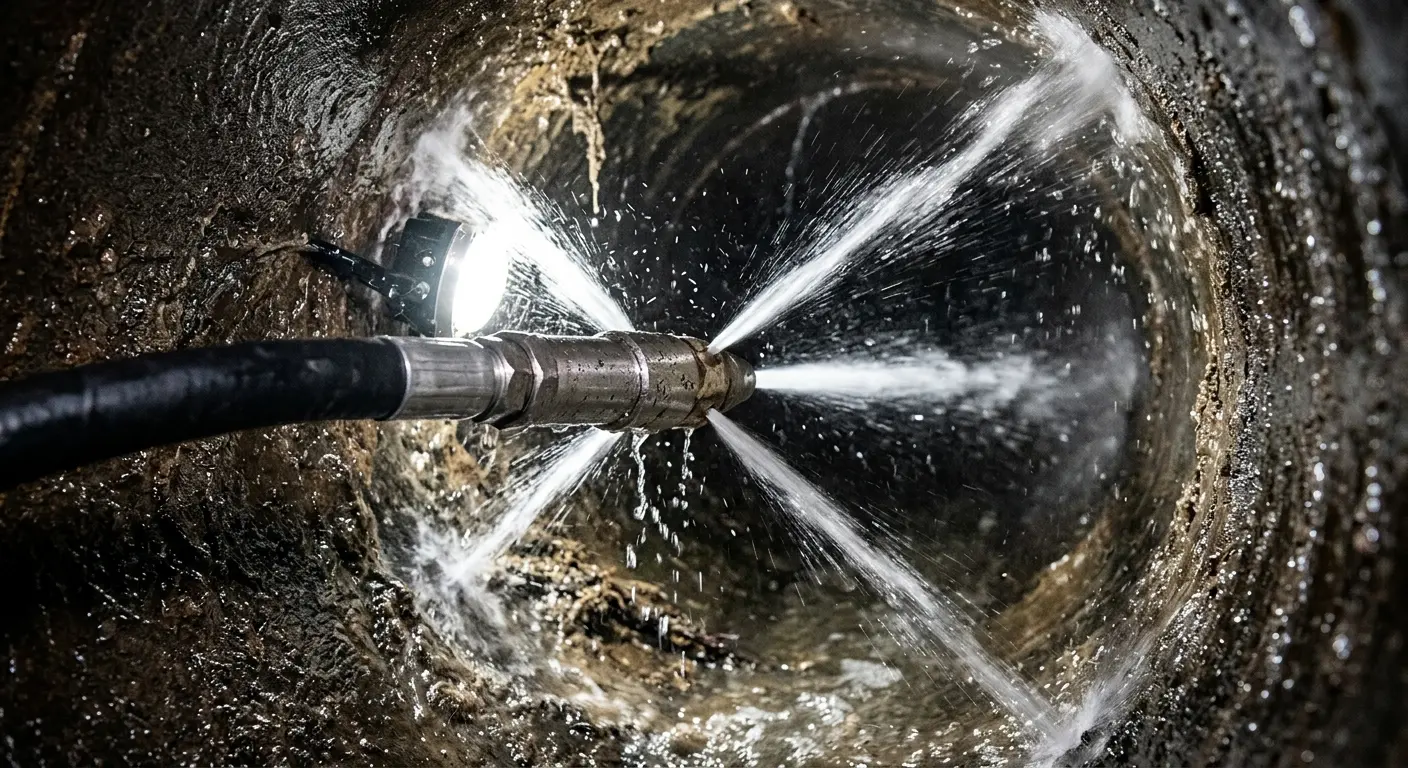 High-pressure hydro jetting nozzle cleaning sewer pipe for Sewer Cleanout in Lorain